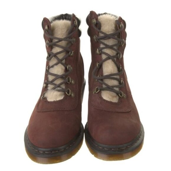 DR DOC MARTENS Sylvia Parade Mid Heel Boots 10 Burgundy Leather Lace Up Hiking - Picture 4 of 6